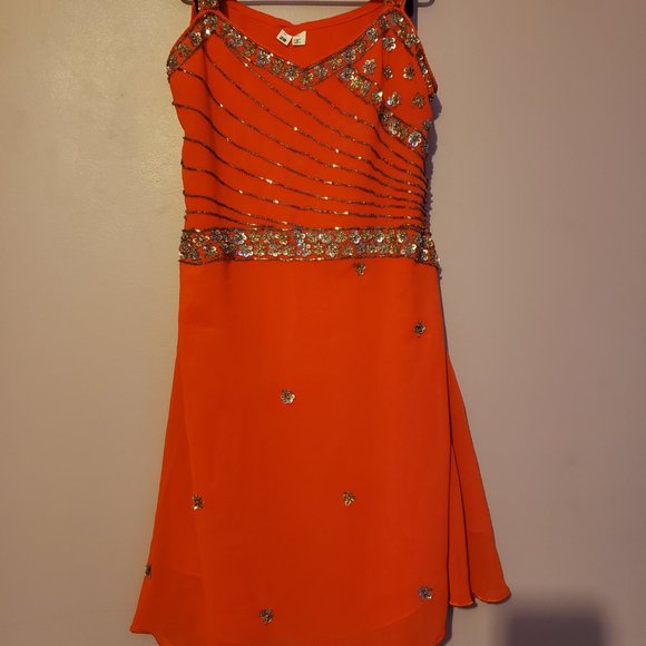 Girl's Bright Orange Sequined Dress - Gently used. - Picture 7 of 7
